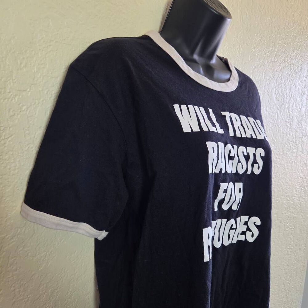 Will Trade Racists for Refugees Ringer Tee - Picture 2 of 6